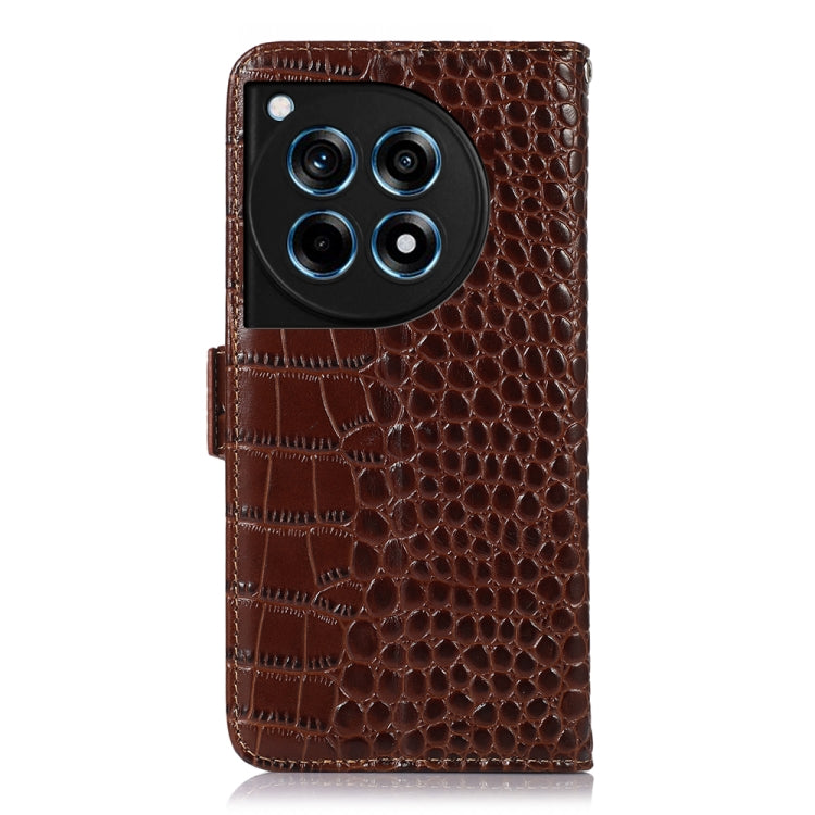 For OnePlus Ace 3 / 12R Crocodile Top Layer Cowhide Leather Phone Case(Brown) - OnePlus Cases by buy2fix | Online Shopping UK | buy2fix