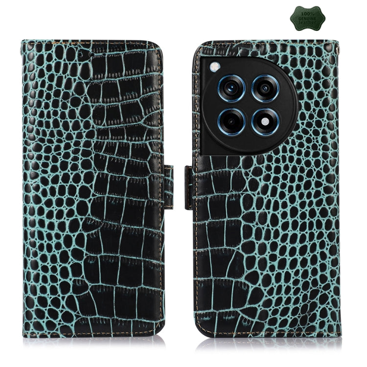 For OnePlus Ace 3 / 12R Crocodile Top Layer Cowhide Leather Phone Case(Green) - OnePlus Cases by buy2fix | Online Shopping UK | buy2fix