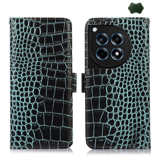 For OnePlus Ace 3 / 12R Crocodile Top Layer Cowhide Leather Phone Case(Green) - OnePlus Cases by buy2fix | Online Shopping UK | buy2fix