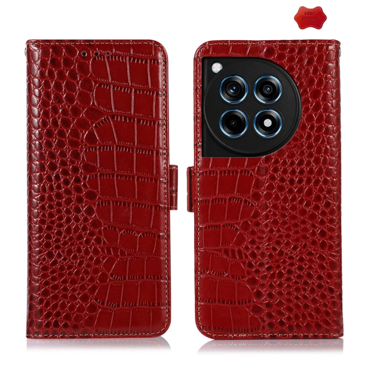 For OnePlus Ace 3 / 12R Crocodile Top Layer Cowhide Leather Phone Case(Red) - OnePlus Cases by buy2fix | Online Shopping UK | buy2fix