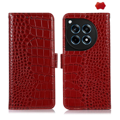 For OnePlus Ace 3 / 12R Crocodile Top Layer Cowhide Leather Phone Case(Red) - OnePlus Cases by buy2fix | Online Shopping UK | buy2fix