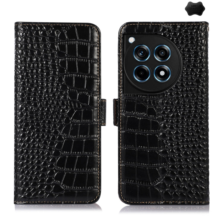For OnePlus Ace 3 / 12R Crocodile Top Layer Cowhide Leather Phone Case(Black) - OnePlus Cases by buy2fix | Online Shopping UK | buy2fix