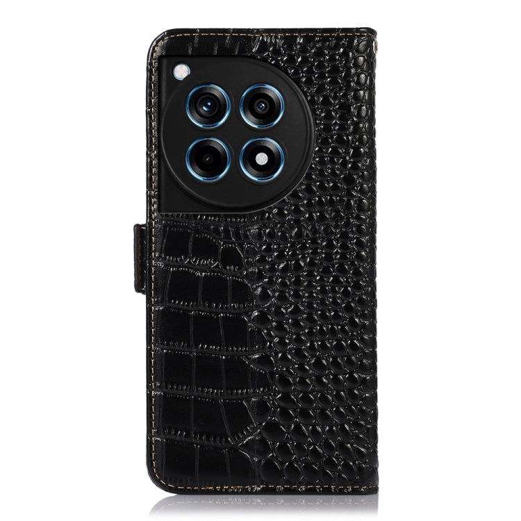 For OnePlus Ace 3 / 12R Crocodile Top Layer Cowhide Leather Phone Case(Black) - OnePlus Cases by buy2fix | Online Shopping UK | buy2fix