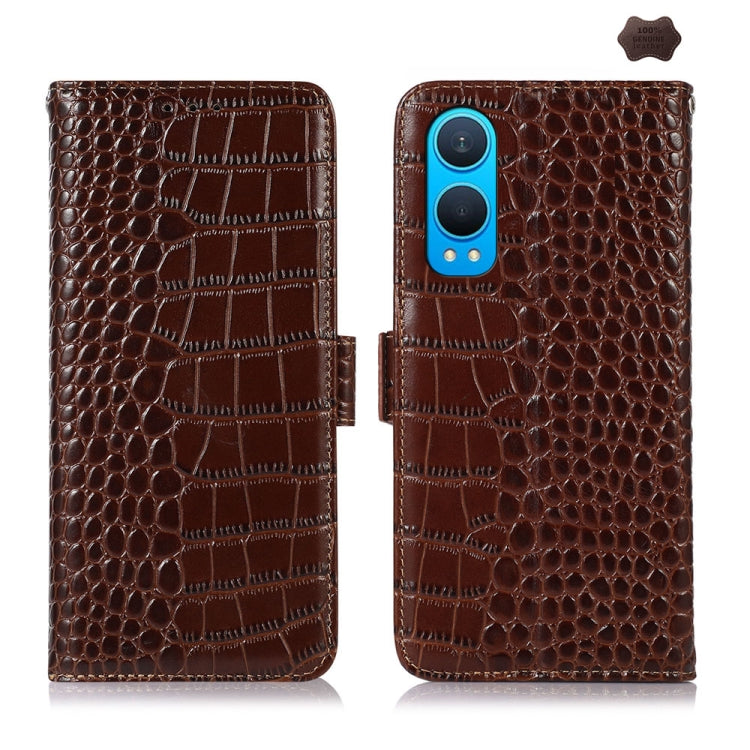 For OnePlus Nord CE4 Lite Crocodile Top Layer Cowhide Leather Phone Case(Brown) - Nord CE4 Lite Cases by buy2fix | Online Shopping UK | buy2fix
