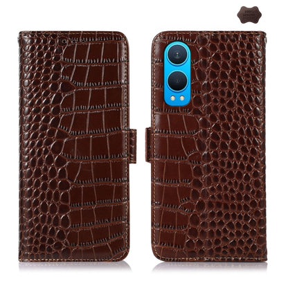 For OnePlus Nord CE4 Lite Crocodile Top Layer Cowhide Leather Phone Case(Brown) - Nord CE4 Lite Cases by buy2fix | Online Shopping UK | buy2fix