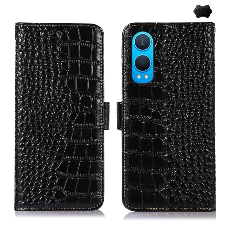 For OnePlus Nord CE4 Lite Crocodile Top Layer Cowhide Leather Phone Case(Black) - Nord CE4 Lite Cases by buy2fix | Online Shopping UK | buy2fix
