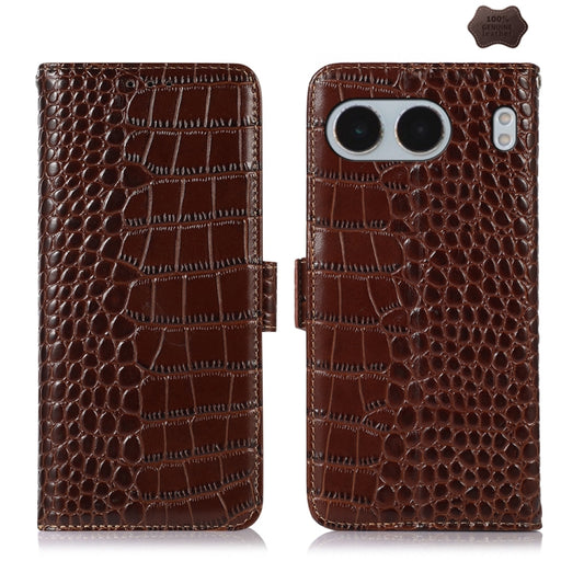 For OnePlus Nord 4 Crocodile Top Layer Cowhide Leather Phone Case(Brown) - Nord 4 Cases by buy2fix | Online Shopping UK | buy2fix