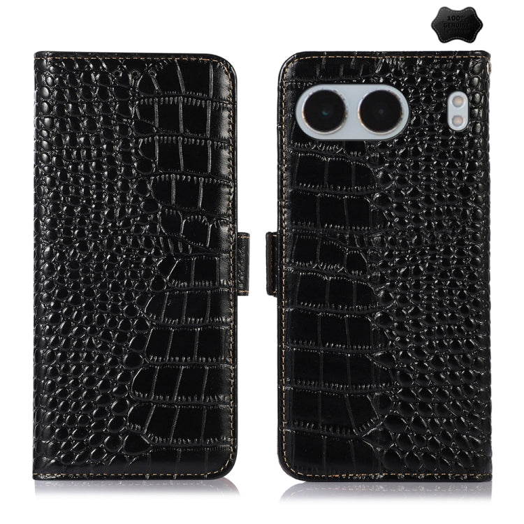 For OnePlus Nord 4 Crocodile Top Layer Cowhide Leather Phone Case(Black) - Nord 4 Cases by buy2fix | Online Shopping UK | buy2fix