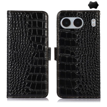 For OnePlus Nord 4 Crocodile Top Layer Cowhide Leather Phone Case(Black) - Nord 4 Cases by buy2fix | Online Shopping UK | buy2fix