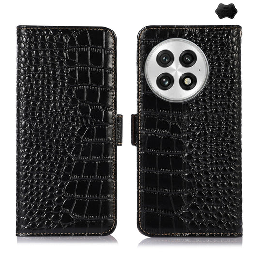 For OnePlus Nord 13 Crocodile Top Layer Cowhide Leather Phone Case(Black) by buy2fix