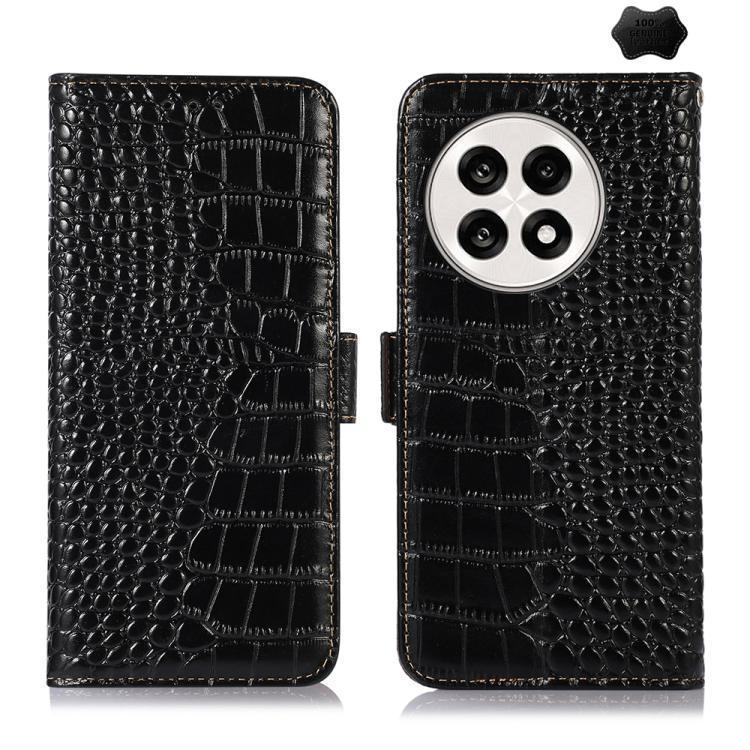 For OnePlus Ace 5 Pro / Ace 5 Crocodile Top Layer Cowhide Leather Phone Case(Black) - Ace 5 Cases by buy2fix | Online Shopping UK | buy2fix