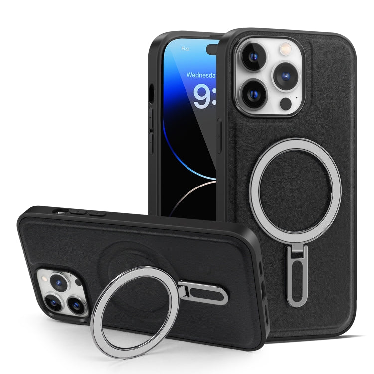 For iPhone 14 Pro Max MagSafe Magnetic Holder Phone Case(Black) - iPhone 14 Pro Max Cases by buy2fix | Online Shopping UK | buy2fix