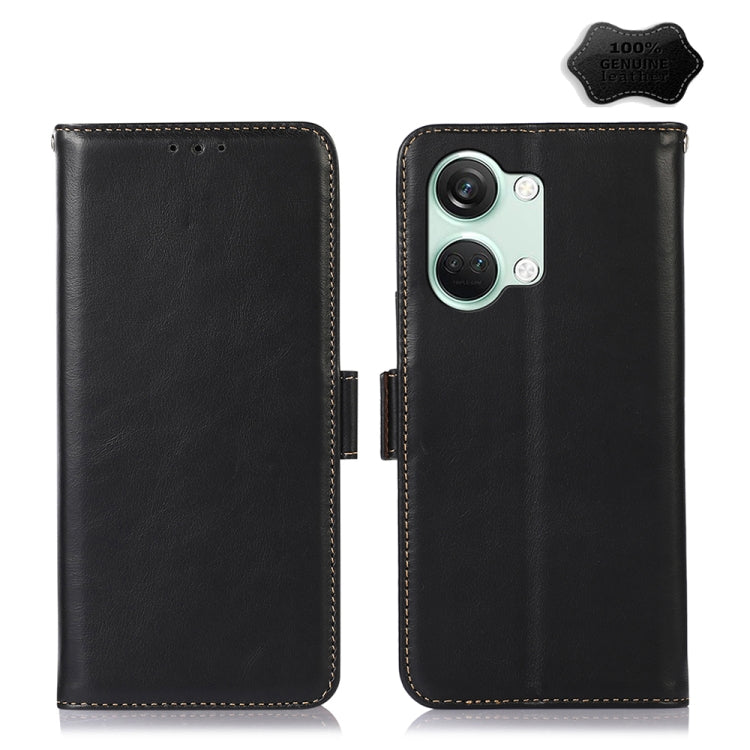 For OnePlus Nord 3 / Ace 2V Magnetic Crazy Horse Texture Genuine Leather RFID Phone Case(Black) - OnePlus Cases by buy2fix | Online Shopping UK | buy2fix