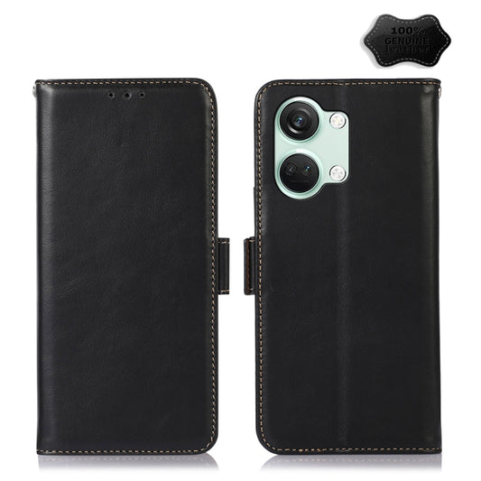 For OnePlus Nord 3 / Ace 2V Magnetic Crazy Horse Texture Genuine Leather RFID Phone Case(Black) - OnePlus Cases by buy2fix | Online Shopping UK | buy2fix