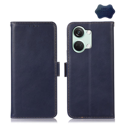 For OnePlus Nord 3 / Ace 2V Magnetic Crazy Horse Texture Genuine Leather RFID Phone Case(Blue) - OnePlus Cases by buy2fix | Online Shopping UK | buy2fix