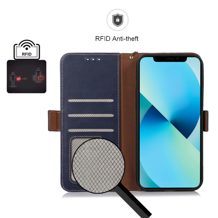 For OnePlus Nord 3 / Ace 2V Magnetic Crazy Horse Texture Genuine Leather RFID Phone Case(Blue) - OnePlus Cases by buy2fix | Online Shopping UK | buy2fix