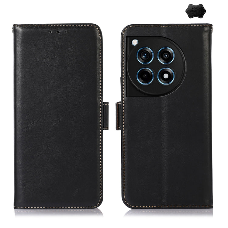 For OnePlus Ace 3 / 12R Magnetic Crazy Horse Texture Genuine Leather RFID Phone Case(Black) - OnePlus Cases by buy2fix | Online Shopping UK | buy2fix