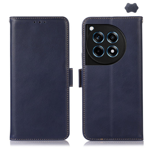 For OnePlus Ace 3 / 12R Magnetic Crazy Horse Texture Genuine Leather RFID Phone Case(Blue) - OnePlus Cases by buy2fix | Online Shopping UK | buy2fix