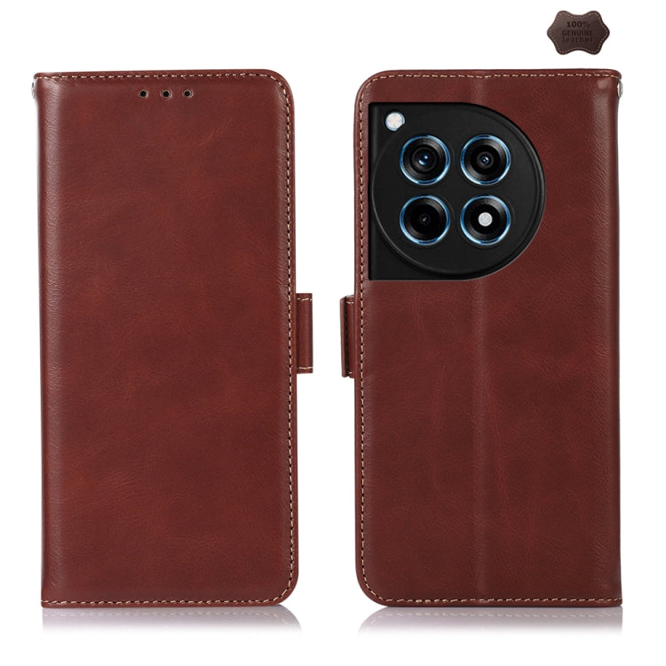 For OnePlus Ace 3 / 12R Magnetic Crazy Horse Texture Genuine Leather RFID Phone Case(Brown) - OnePlus Cases by buy2fix | Online Shopping UK | buy2fix