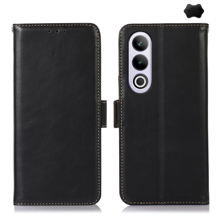 For OnePlus Nord CE4 5G Global Magnetic Crazy Horse Texture Genuine Leather RFID Phone Case(Black) - OnePlus Cases by buy2fix | Online Shopping UK | buy2fix