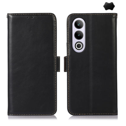 For OnePlus Nord CE4 5G Global Magnetic Crazy Horse Texture Genuine Leather RFID Phone Case(Black) - OnePlus Cases by buy2fix | Online Shopping UK | buy2fix