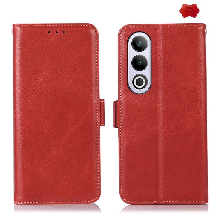 For OnePlus Nord CE4 5G Global Magnetic Crazy Horse Texture Genuine Leather RFID Phone Case(Red) - OnePlus Cases by buy2fix | Online Shopping UK | buy2fix
