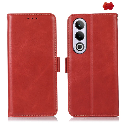 For OnePlus Nord CE4 5G Global Magnetic Crazy Horse Texture Genuine Leather RFID Phone Case(Red) - OnePlus Cases by buy2fix | Online Shopping UK | buy2fix
