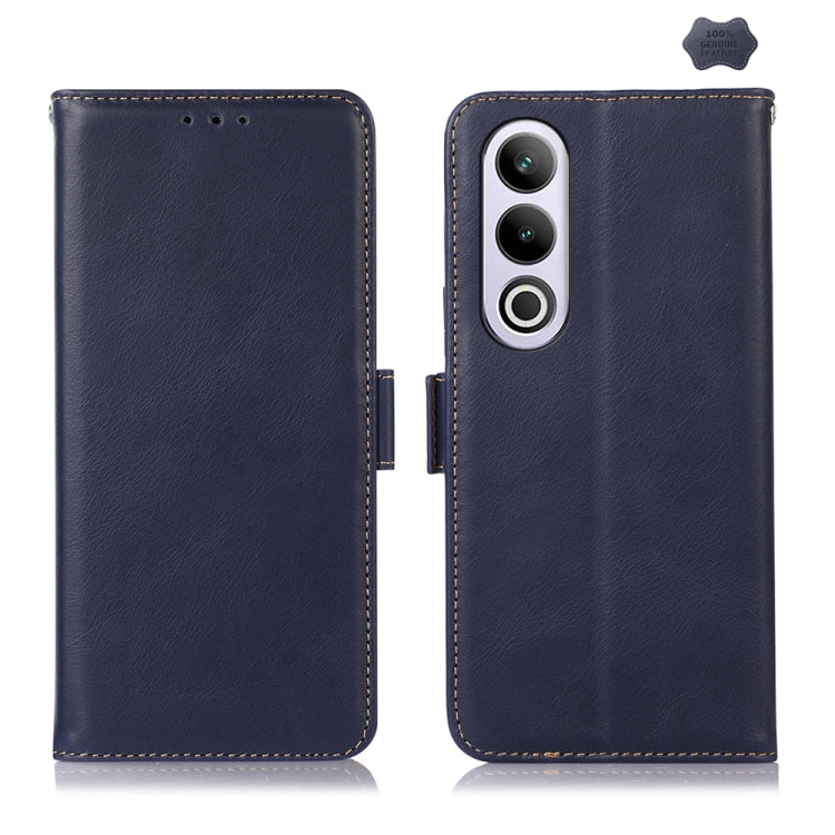 For OnePlus Nord CE4 5G Global Magnetic Crazy Horse Texture Genuine Leather RFID Phone Case(Blue) - OnePlus Cases by buy2fix | Online Shopping UK | buy2fix