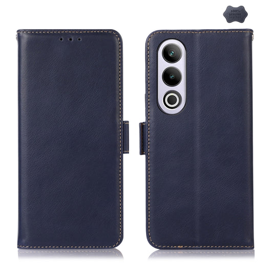 For OnePlus Nord CE4 5G Global Magnetic Crazy Horse Texture Genuine Leather RFID Phone Case(Blue) - OnePlus Cases by buy2fix | Online Shopping UK | buy2fix