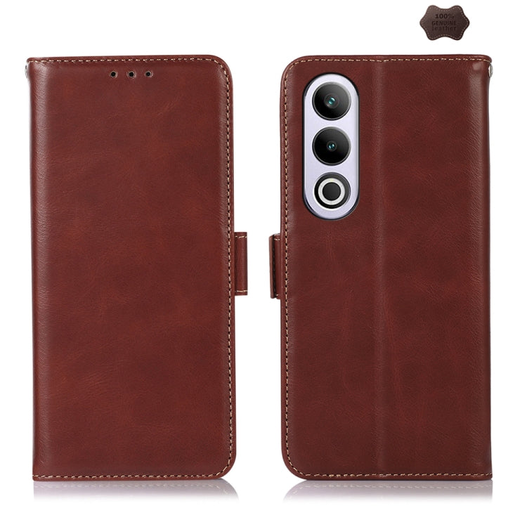 For OnePlus Nord CE4 5G Global Magnetic Crazy Horse Texture Genuine Leather RFID Phone Case(Brown) - OnePlus Cases by buy2fix | Online Shopping UK | buy2fix
