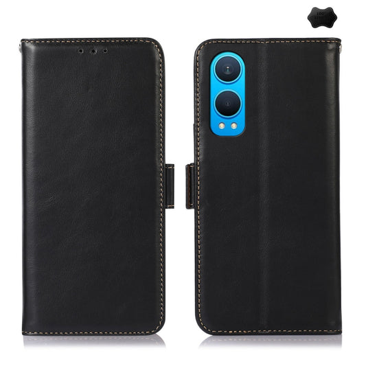 For OnePlus Nord CE4 Lite Magnetic Crazy Horse Texture Genuine Leather RFID Phone Case(Black) - OnePlus Cases by buy2fix | Online Shopping UK | buy2fix