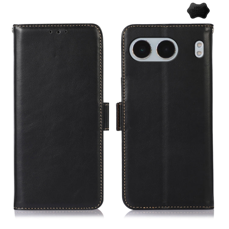 For OnePlus Nord 4 Magnetic Crazy Horse Texture Genuine Leather RFID Phone Case(Black) - OnePlus Cases by buy2fix | Online Shopping UK | buy2fix
