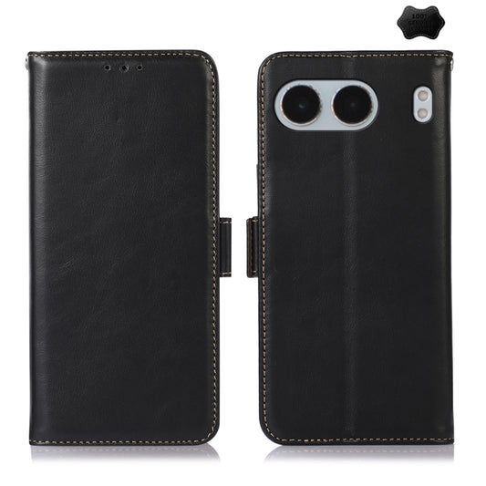 For OnePlus Nord 4 Magnetic Crazy Horse Texture Genuine Leather RFID Phone Case(Black) - OnePlus Cases by buy2fix | Online Shopping UK | buy2fix