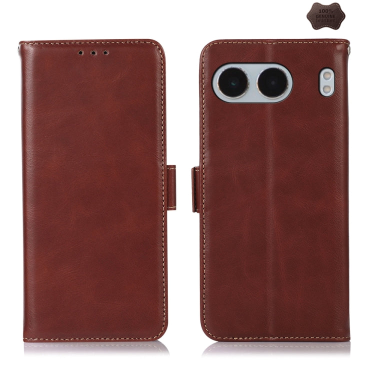 For OnePlus Nord 4 Magnetic Crazy Horse Texture Genuine Leather RFID Phone Case(Brown) - Nord 4 Cases by buy2fix | Online Shopping UK | buy2fix