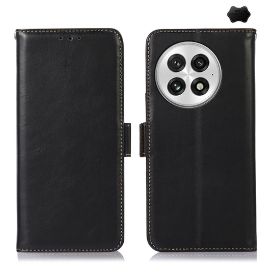 For OnePlus Nord 13 Magnetic Crazy Horse Texture Genuine Leather RFID Phone Case(Black)