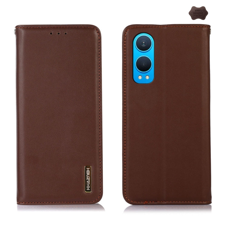 For OnePlus Nord CE4 Lite KHAZNEH Nappa Top Layer Cowhide Leather Phone Case(Brown) - OnePlus Cases by buy2fix | Online Shopping UK | buy2fix
