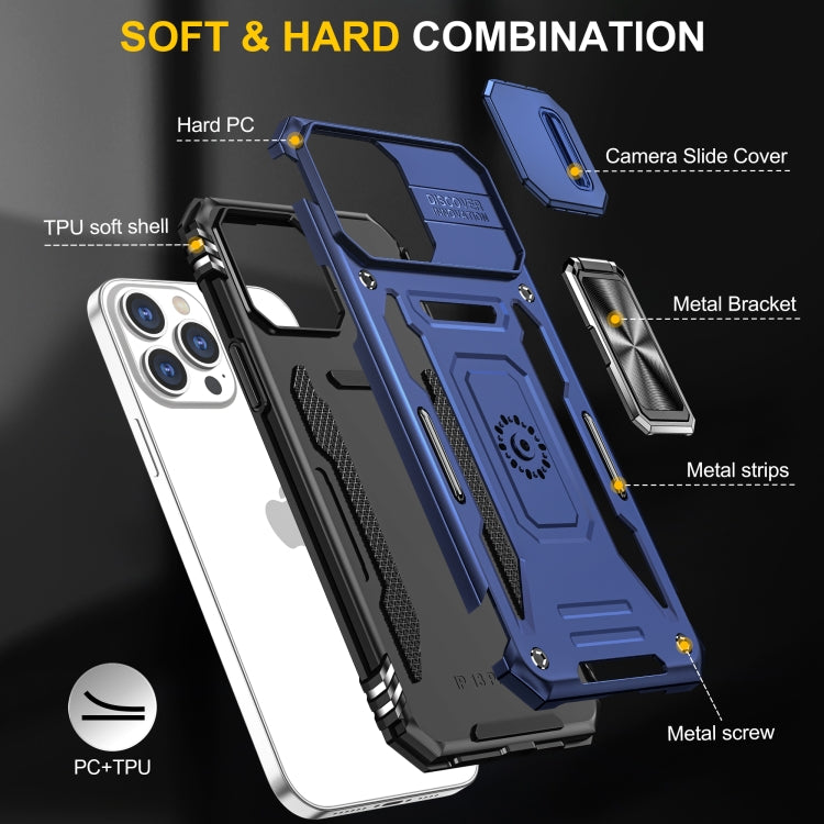 For iPhone 15 Pro Max Armor PC + TPU Camera Shield Phone Case(Navy Blue) by buy2fix