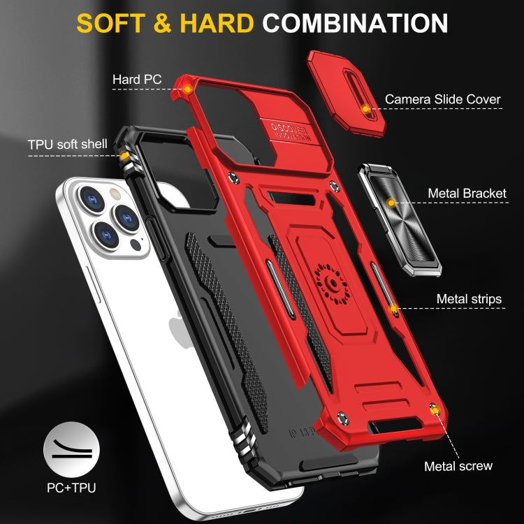 For iPhone 15 Pro Max Armor PC + TPU Camera Shield Phone Case(Red) by buy2fix