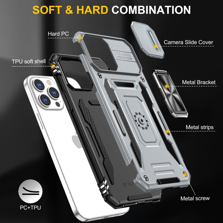 For iPhone 15 Pro Armor PC + TPU Camera Shield Phone Case(Grey) by buy2fix