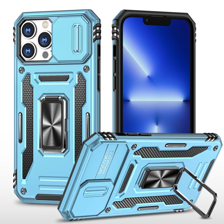 For iPhone 15 Pro Armor PC + TPU Camera Shield Phone Case(Light Blue) by buy2fix