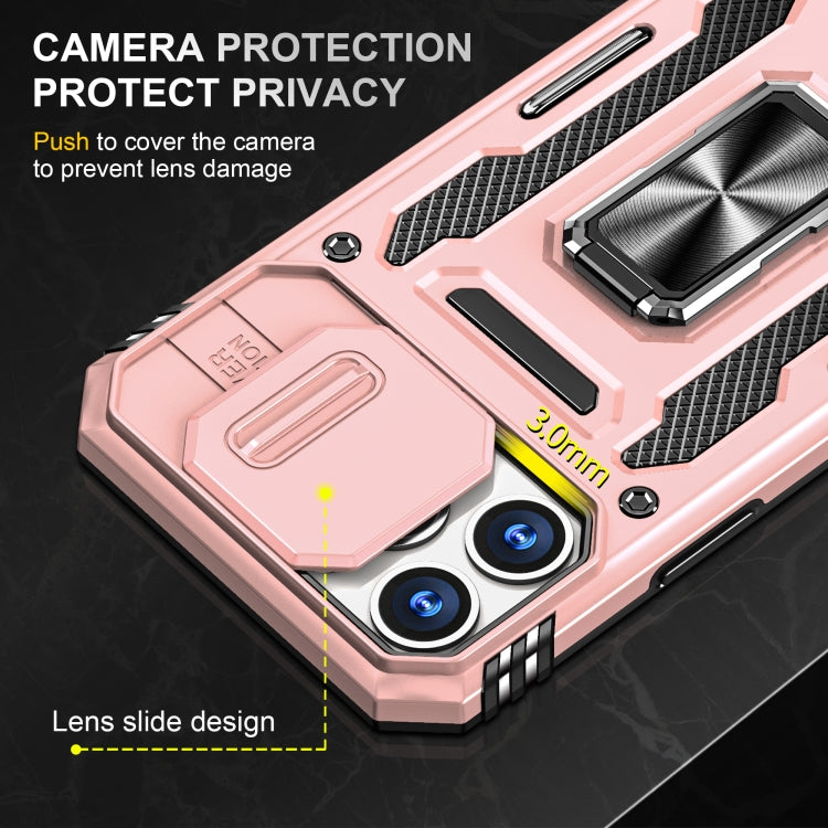 For iPhone 15 Pro Armor PC + TPU Camera Shield Phone Case(Rose Gold) by buy2fix