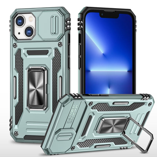 For iPhone 15 Plus Armor PC + TPU Camera Shield Phone Case(Alpine Green)