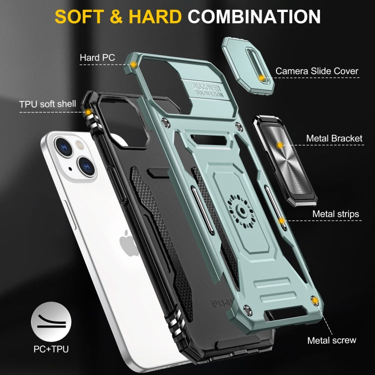 For iPhone 15 Plus Armor PC + TPU Camera Shield Phone Case(Alpine Green) by buy2fix