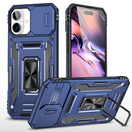 For iPhone 16 Armor PC + TPU Camera Shield Phone Case(Navy Blue) - iPhone 16 Cases by buy2fix | Online Shopping UK | buy2fix