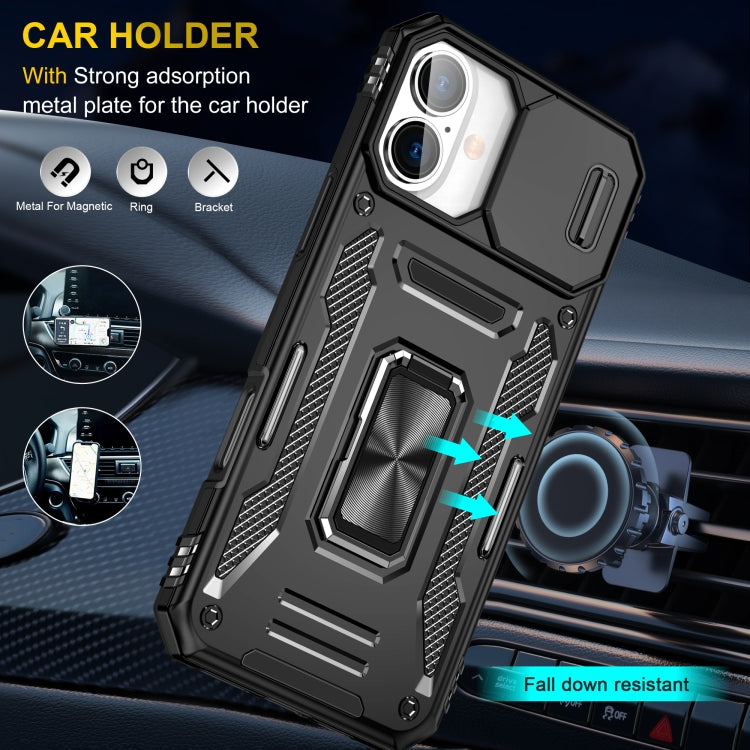 For iPhone 16 Armor PC + TPU Camera Shield Phone Case(Black) - iPhone 16 Cases by buy2fix | Online Shopping UK | buy2fix