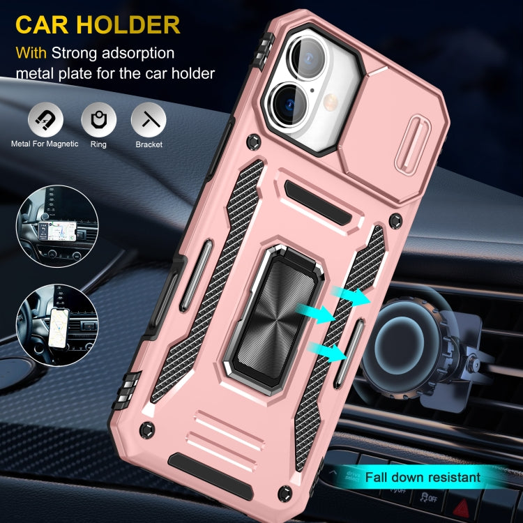 For iPhone 16 Armor PC + TPU Camera Shield Phone Case(Rose Gold) - iPhone 16 Cases by buy2fix | Online Shopping UK | buy2fix