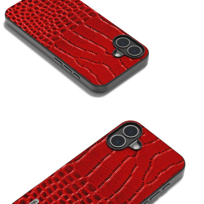 For iPhone 16 ABEEL Genuine Leather Crocodile Pattern Black Edge Phone Case(Red) - iPhone 16 Cases by buy2fix | Online Shopping UK | buy2fix