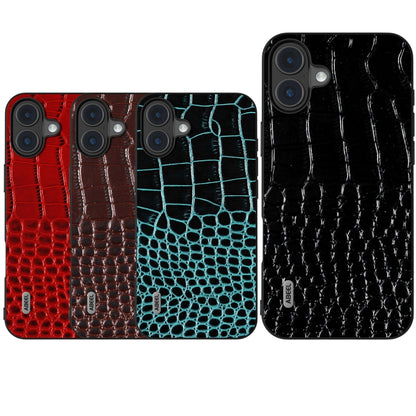 For iPhone 16 ABEEL Genuine Leather Crocodile Pattern Black Edge Phone Case(Red) - iPhone 16 Cases by buy2fix | Online Shopping UK | buy2fix