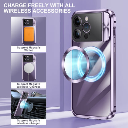 For iPhone 14 Large Window Holder MagSafe Magnetic Metal Phone Case(Purple) - iPhone 14 Cases by buy2fix | Online Shopping UK | buy2fix