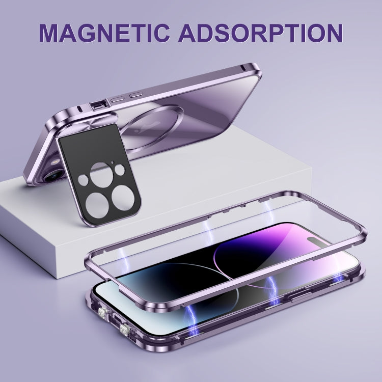 For iPhone 13 Pro Large Window Holder MagSafe Magnetic Metal Phone Case(Purple) - iPhone 13 Pro Cases by buy2fix | Online Shopping UK | buy2fix